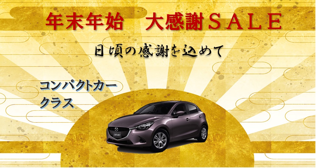 【WEB限定】<コンパクトカー> 年末年始大感謝SALE 12/20~1/11までのお好きな5日間使い放題 23.000円~ (免責ナビ4WD指定料込)!! 延泊も可能♪写真